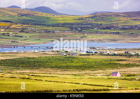 Portmagee is a village in County Kerry, Ireland. The village is located on the Iveragh peninsula south of Valentia Island. Stock Photo