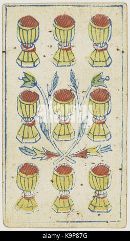 Piedmontese tarot deck   Solesio   1865   9 of Cups Stock Photo