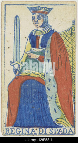 Piedmontese tarot deck   Solesio   1865   Queen of Swords Stock Photo