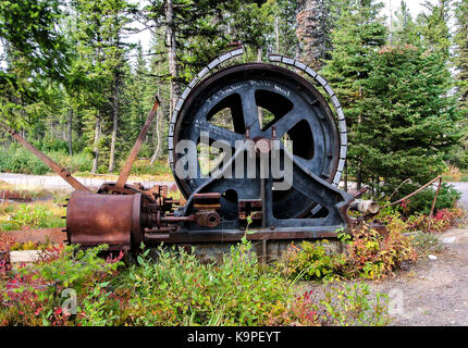 Mining cart pulley system, abandoned at Garnet Ghost Town in Montana Stock Photo