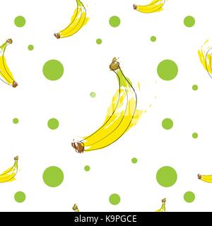 seamless tileable texture with bananas and green polka dots Stock Vector