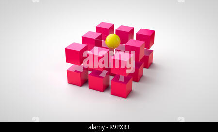 Red  cubes and one yellow ball Stock Photo