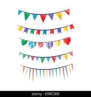 colorful party flags illustration, heart, lines, triangle, icon design, isolated on white background. Stock Vector