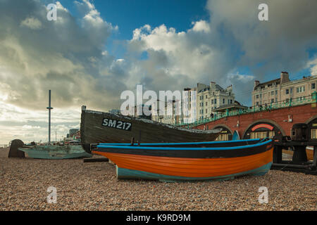 Evening on Brighton beach, East Sussex, England. Stock Photo