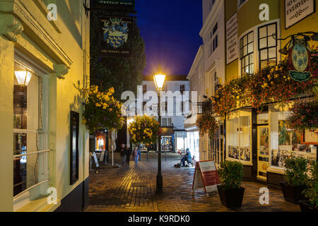 Night falls in the Lanes, Brighton, East Sussex, England. Stock Photo