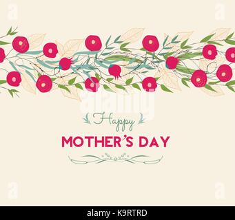 Lettering Happy Mothers Day. Hand-drawn card with flower Stock Vector