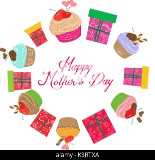 vintage mothers day cupcakes and gifts Stock Vector