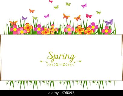 spring with grass and butterfly banner Stock Vector