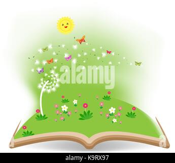 Spring with dandelion in the book Stock Vector