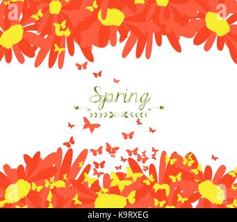 background with sunflowers and butterfly Stock Vector