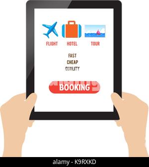 travel booking online on tablet Stock Vector