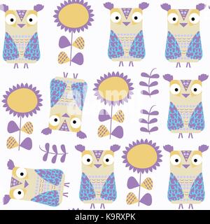 Owls abstract nature seamless pattern. It is located in swatch menu, vector Stock Vector