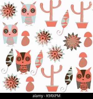 Owls abstract nature animals kids seamless pattern. It is located in swatch menu, vector illustration Stock Vector