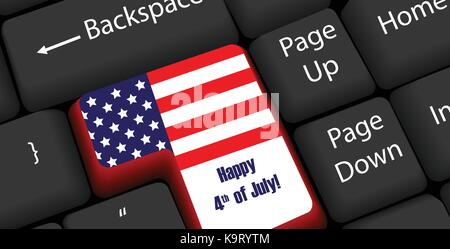happy independence day 4th july key on the computer keyboard Stock Vector