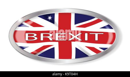 Oval silver button with the Union Jack flag isolated on a white background Stock Vector