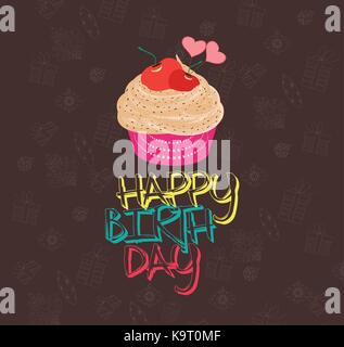 cute happy birthday card with cupcake Stock Vector