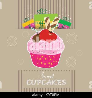Vintage invitation card with pink cream cake Stock Vector