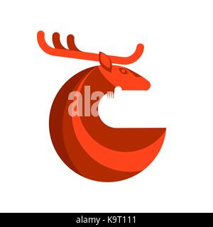 Red Deer Round Icon Isolated on White Background Stock Vector