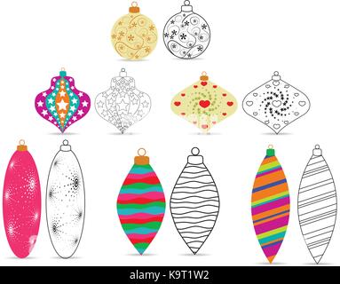christmas balls sketches and colourful Stock Vector