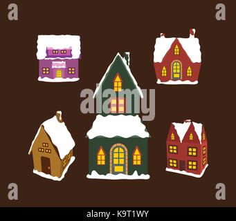 set of winter christmas house for design Stock Vector
