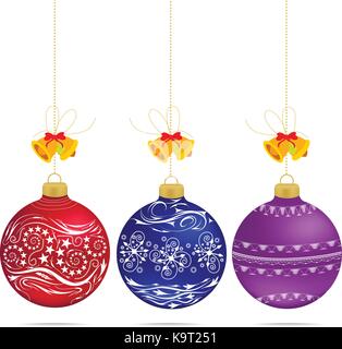 Christmas multicolor balls with bows isolated Stock Vector
