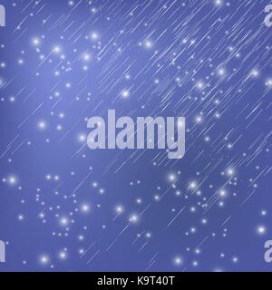 Shooting Stars on Nignt Sky. Meteor Shower Stock Vector