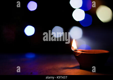 lamps lit up during Diwali in India Stock Photo