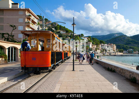 Heritage tramway in Port de Soller, Majorca, Spain on September 2017 Stock Photo