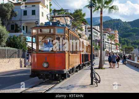 Heritage tramway in Port de Soller, Majorca, Spain on September 2017 Stock Photo