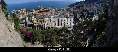 Panoramic view of Fontvieille District in Monaco from the Exotic Garden Stock Photo