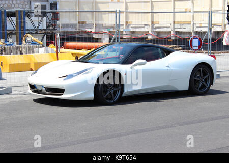MONACO - JUN 27 : Ferrari 458 Italia, White Italian supercar, south of France on June 27, 2015 in Monaco Stock Photo