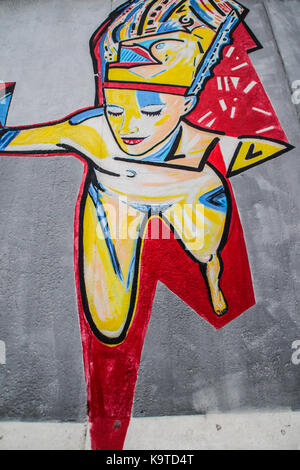 The East Side Gallery's murales are the street-art in Berlin, painted on their own famous wall Stock Photo