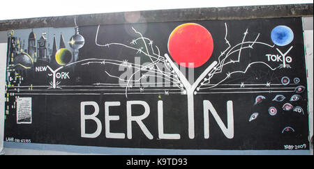 The East Side Gallery's murales are the street-art in Berlin, painted on their own famous wall Stock Photo