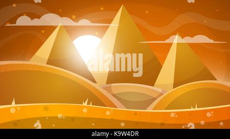 Desert landscape. Pyramid and sun. Stock Vector