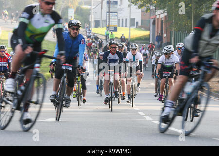 Birmingham, UK. 24th September,, 2017.  15,000 cyclists take part in a 100 mile closed-route event from Birmingham and into the wider Midlands. The ride is part of Birmingham City Council's Cycle Revolution strategy - a long-term  plan to encourage more cycling. Peter Lopeman/Alamy Live News Stock Photo