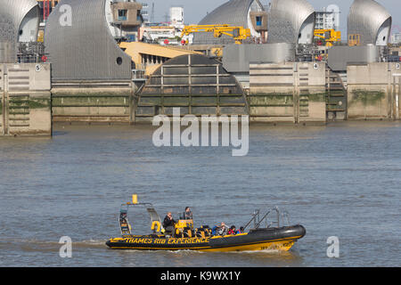 London, United Kingdom. 24rd September, 2017.  Warm, sunny weather at the Thames Barrier in London today.  Rob Powell/Alamy Live News Stock Photo