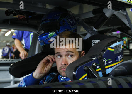 Loudon, New Hampshire, USA. 22nd Sep, 2017. September 22, 2017 - Loudon, New Hampshire, USA: Ricky Stenhouse Jr (17) hangs out in the garage during practice for the ISM Connect 300 at New Hampshire Motor Speedway in Loudon, New Hampshire. Credit: Justin R. Noe Asp Inc/ASP/ZUMA Wire/Alamy Live News Stock Photo