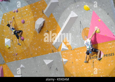 Edinburgh, Scotland, United Kingdom. 24 September 2017. IFSC World Cup Edinburgh 2017. Competitors compete in the International Federation of Sport Climbing World Cup. Credit: Iain Masterton/Alamy Live News Stock Photo