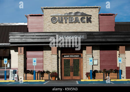 A logo sign outside of a Outback Steakhouse restaurant location in Hagerstown, Maryland on September 23, 2017. Stock Photo