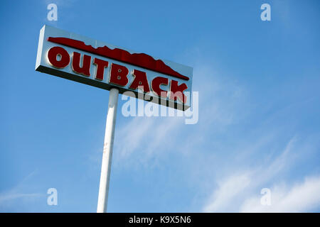 A logo sign outside of a Outback Steakhouse restaurant location in Hagerstown, Maryland on September 23, 2017. Stock Photo