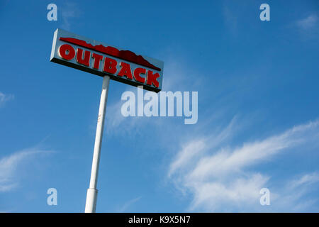 A logo sign outside of a Outback Steakhouse restaurant location in Hagerstown, Maryland on September 23, 2017. Stock Photo