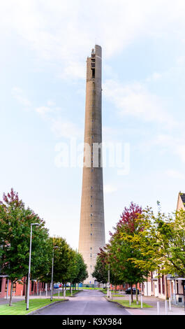 Northampton, UK - Sep 09, 2017: Northampton National lift tower over morning cityscape. Stock Photo