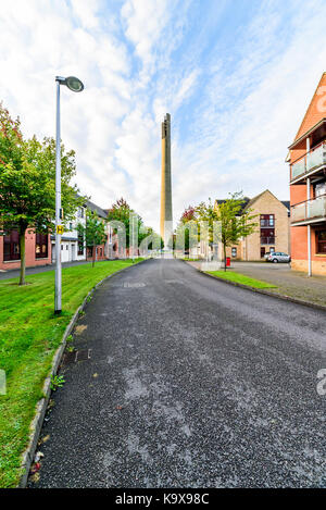 Northampton, UK - Sep 10, 2017: Northampton National lift tower over morning cityscape. Stock Photo