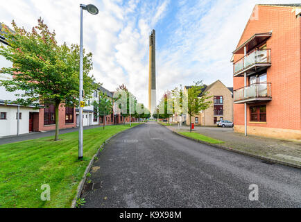 Northampton, UK - Sep 10, 2017: Northampton National lift tower over morning cityscape. Stock Photo