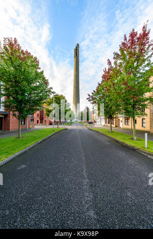 Northampton, UK - Sep 10, 2017: Northampton National lift tower over morning cityscape. Stock Photo