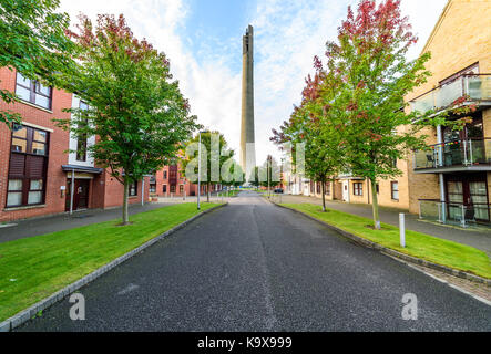 Northampton, UK - Sep 10, 2017: Northampton National lift tower over morning cityscape. Stock Photo