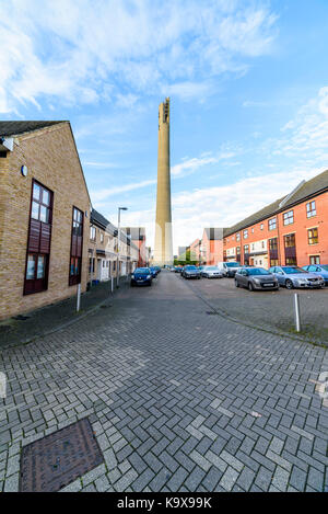 Northampton, UK - Sep 10, 2017: Northampton National lift tower over morning cityscape. Stock Photo