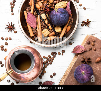 roasted coffee beans and spices for coffee Stock Photo