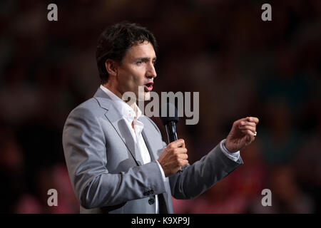Canada’s Prime Minister Justin Trudeau speaks during the 2017 Invictus Games opening ceremonies in Toronto, Canada Sept. 23, 2017.