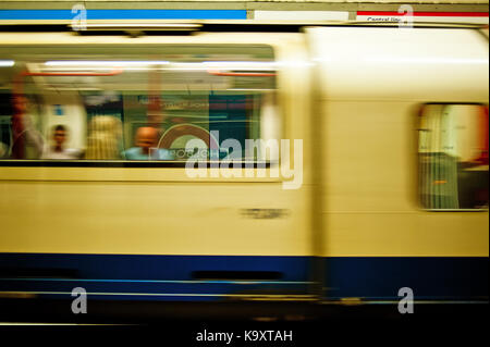 passing Tube Train, Holborn underground station London Stock Photo